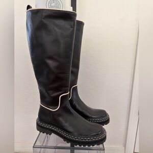 ANTONIO MELANI Black Over-the-Knee Leather Boots with Ivory Piping